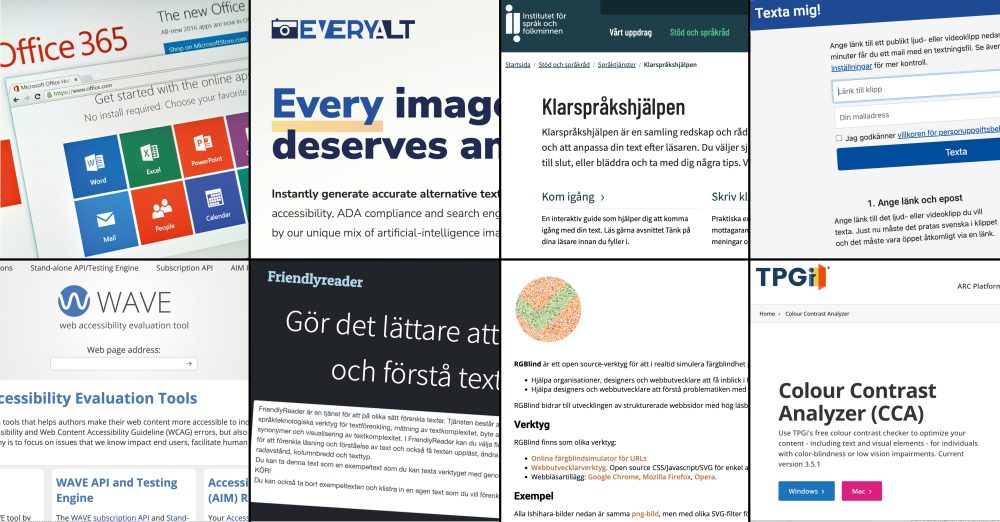 Kollage, eller så kallade skärmdumpar, på åtta appar.